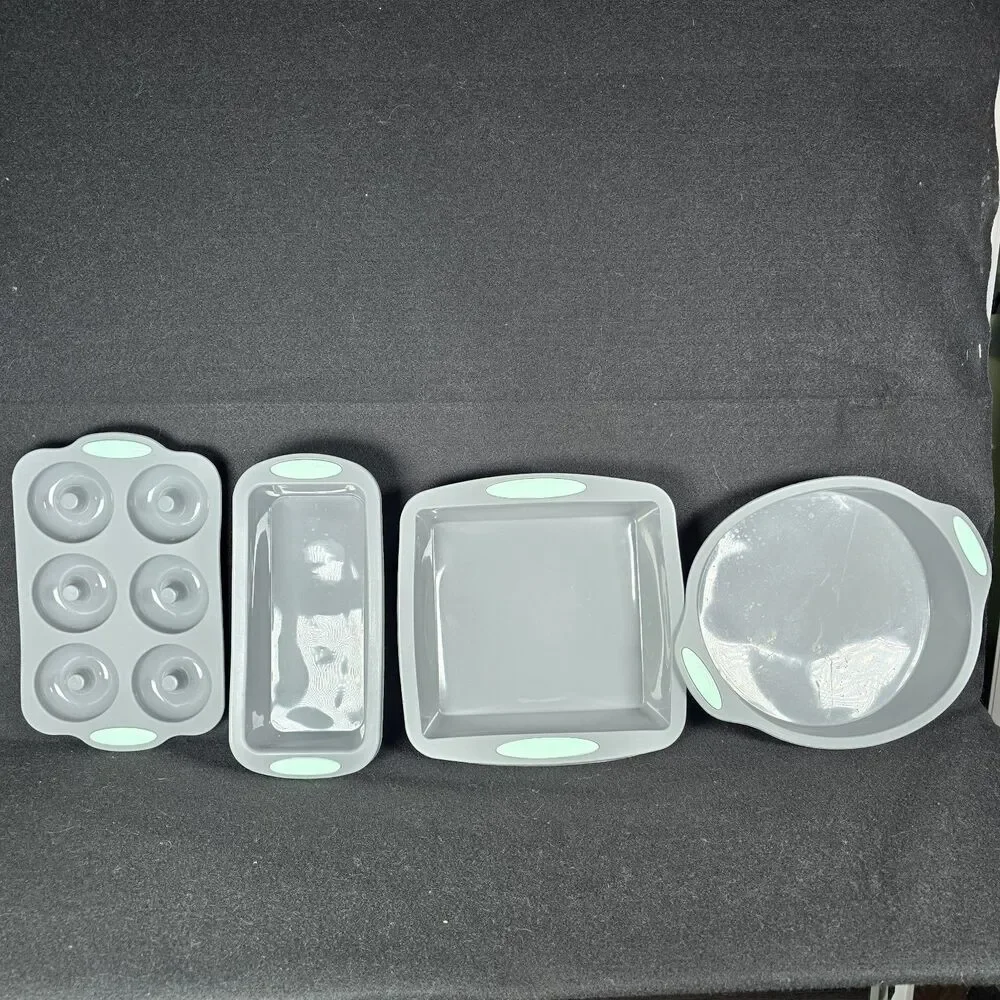 4 Piece Silicone Bakeware Set Round, Square Cake Loaf Pan Doughnut Molds